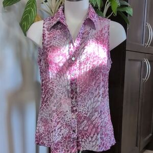 Haggar Pink Patterned Sleeveless Button-Down Shirt